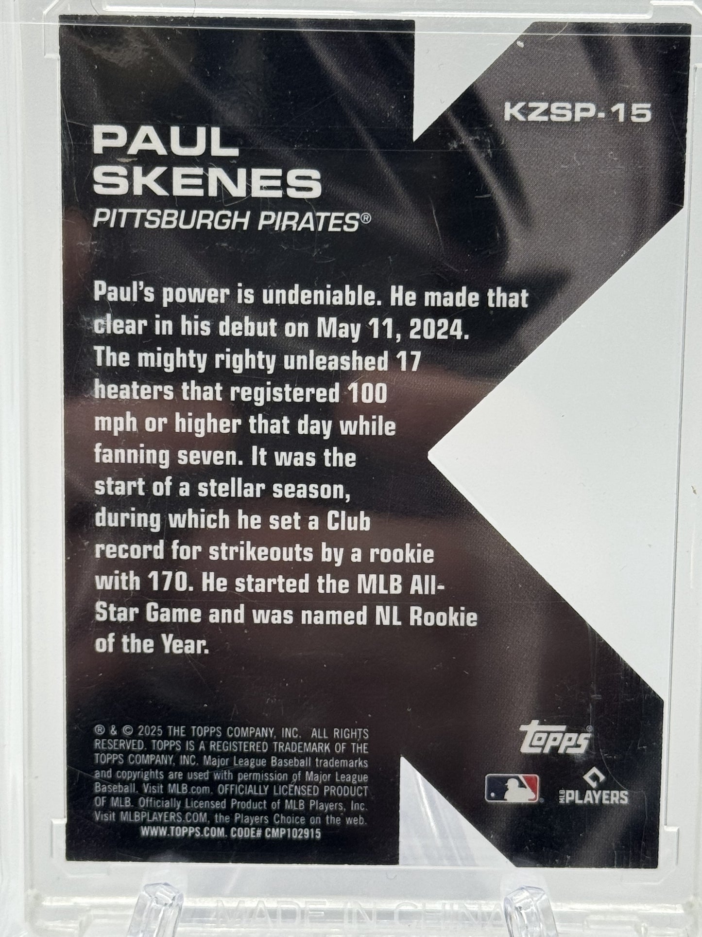 2025 Topps #KZSP-15 Paul Skenes K Zone SP Die Cuts (Backwards K)