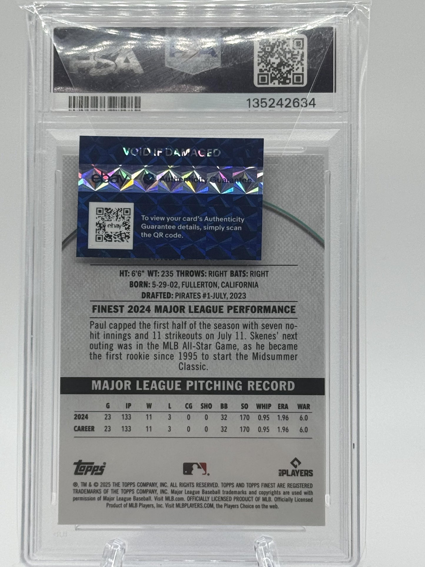 2025 Finest 50 Paul Skenes Oil Spill Refractor PSA 10