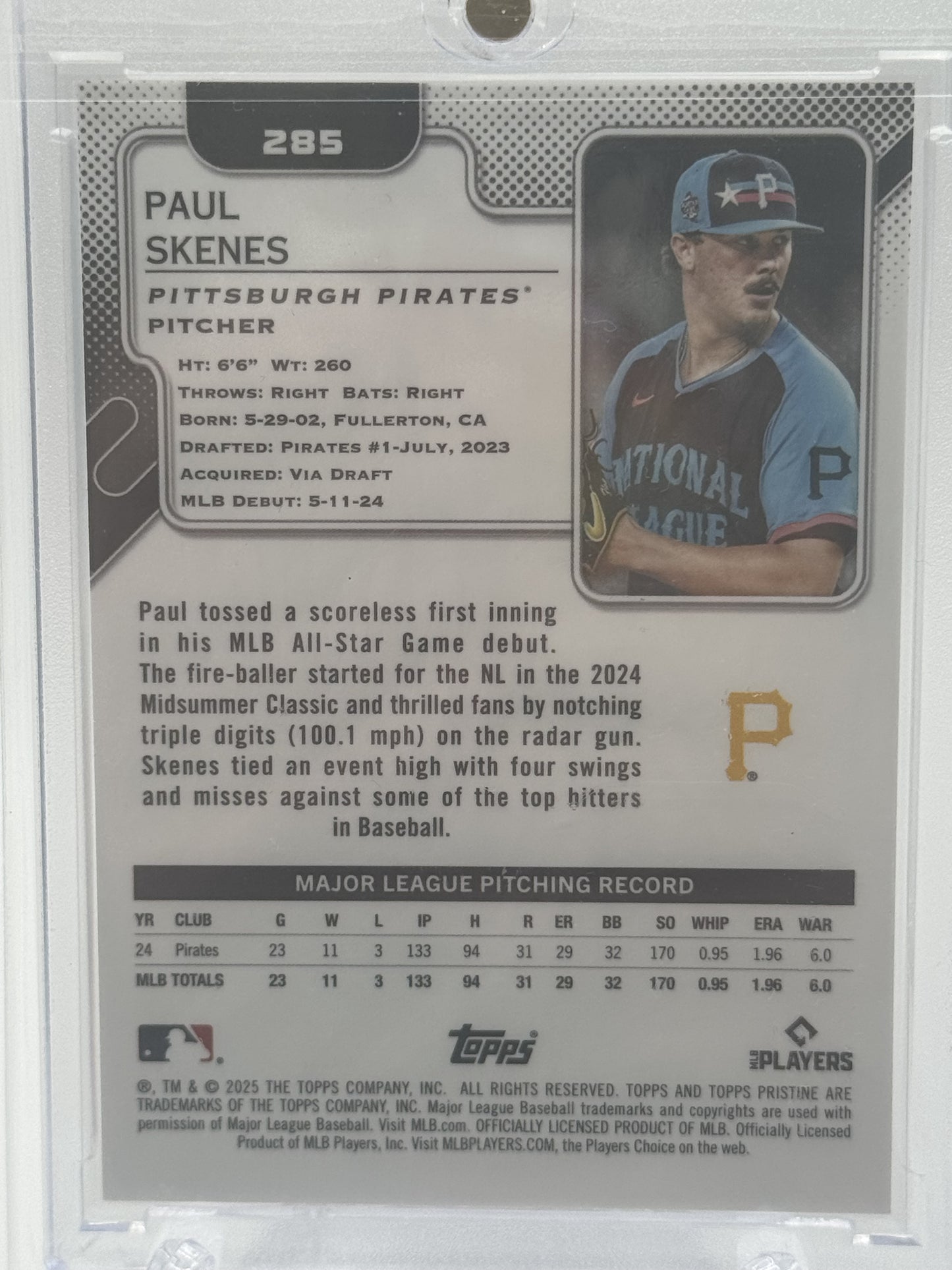 2025 Topps #285 Paul Skenes Orange Refractor # 20/25