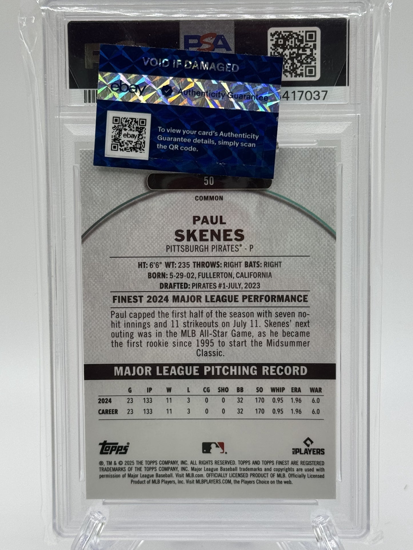 2025 Finest #50 Paul Skenes Oil Spill PSA 10