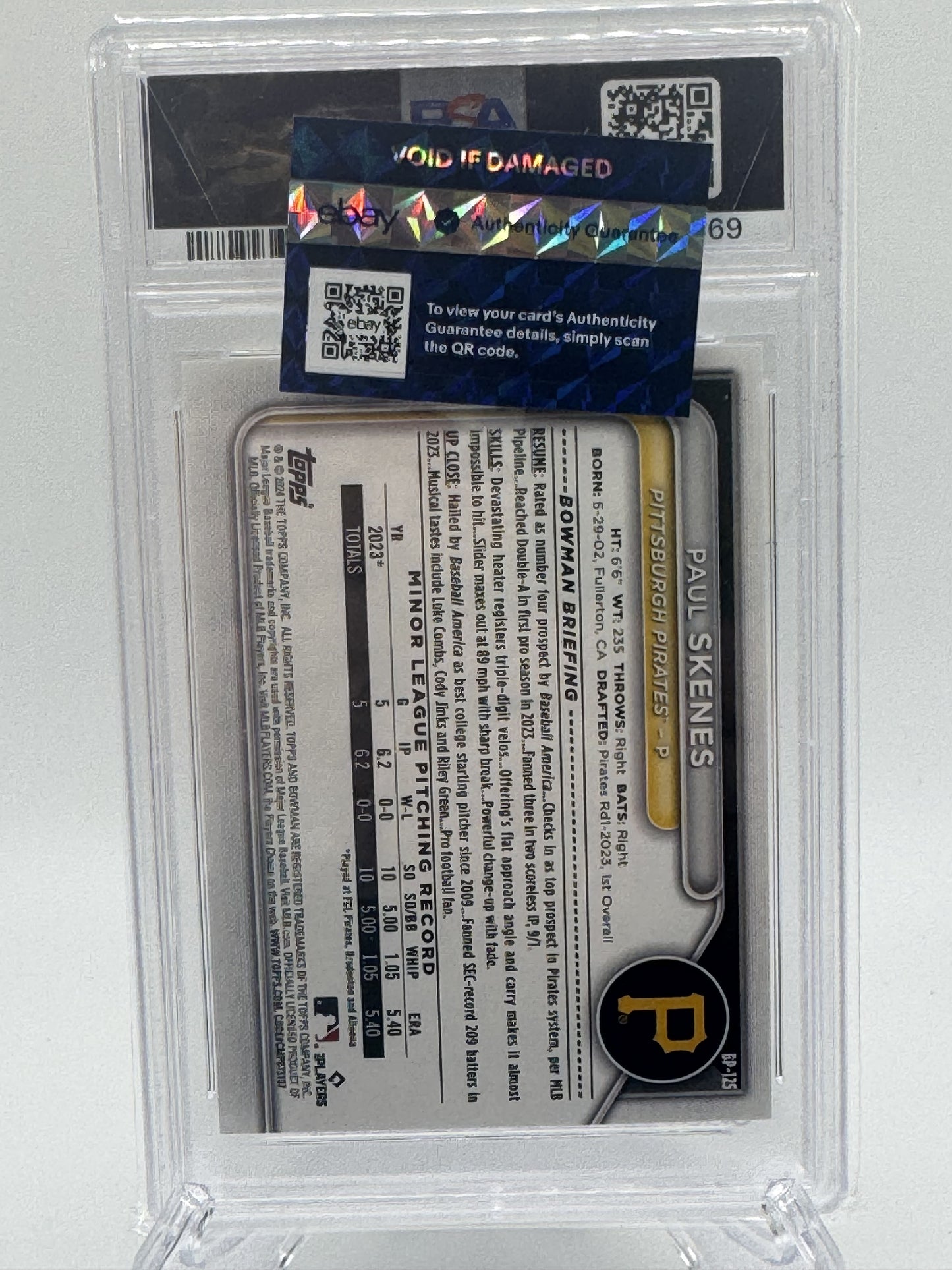 2024 Bowman #BP-125 Paul Skenes Prospects Chartreuse PSA 10 #/15