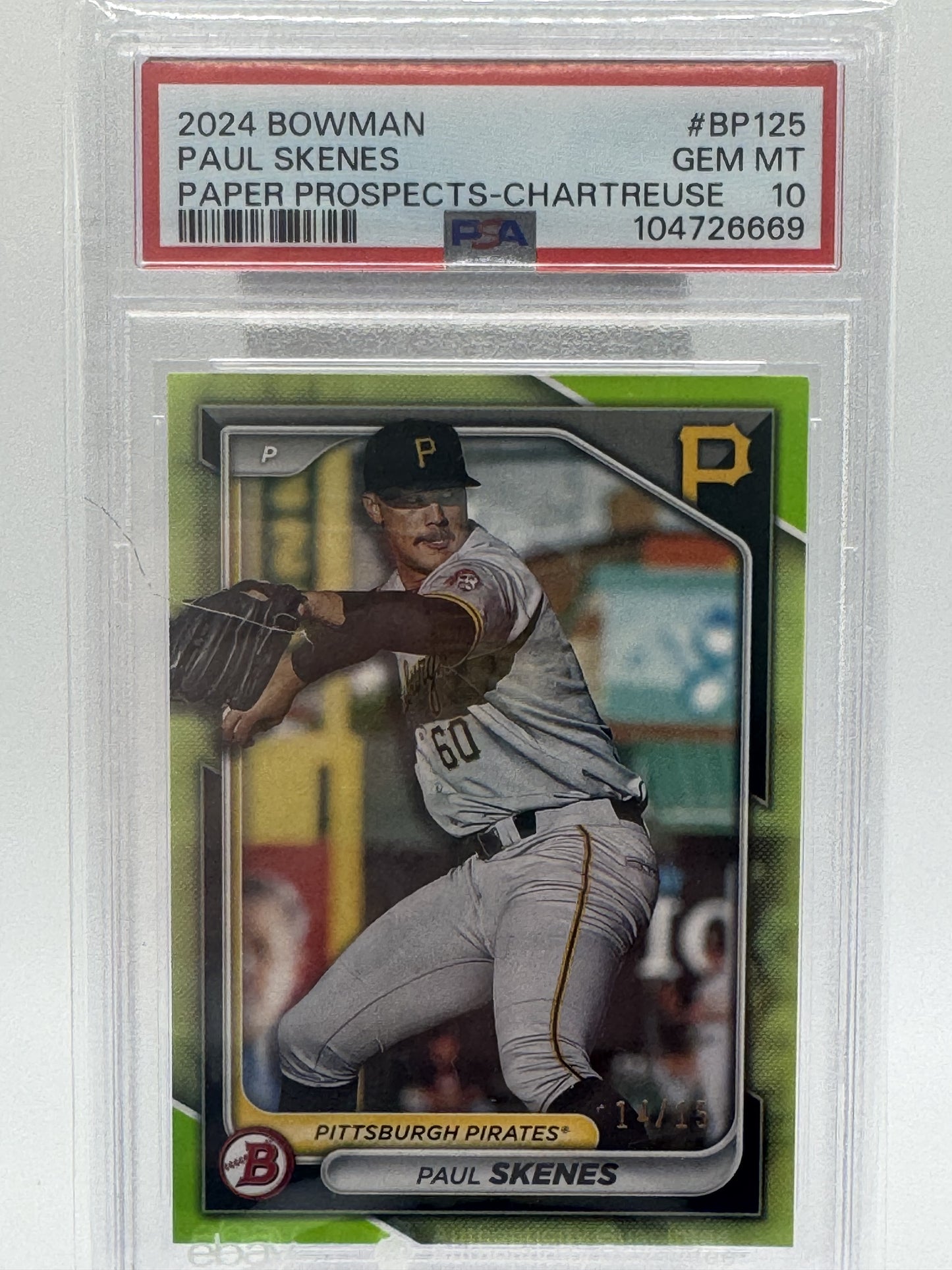 2024 Bowman #BP-125 Paul Skenes Prospects Chartreuse PSA 10 #/15