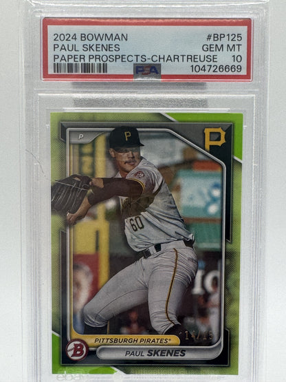 2024 Bowman #BP-125 Paul Skenes Prospects Chartreuse PSA 10 #/15