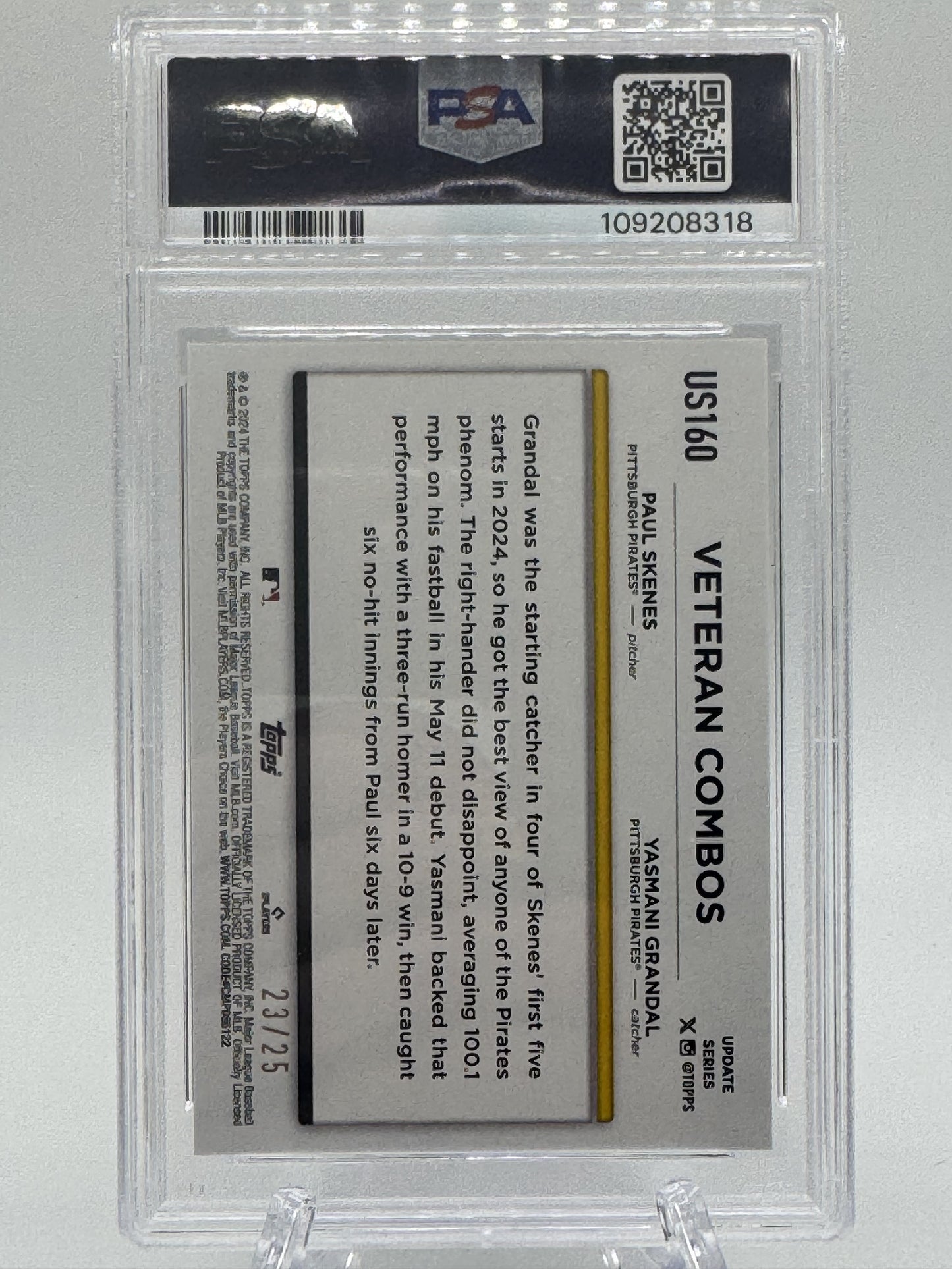 2024 Topps Update #US160 Paul Skenes / Yasmani Grandal Mem Day Camo PSA 9 #23/25