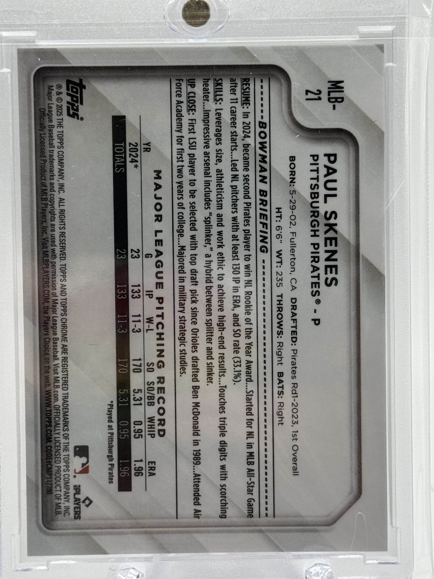 2025 Topps Chrome NSCC Wrapper Redemption Orange #MLB-21 Paul Skenes  #18/25
