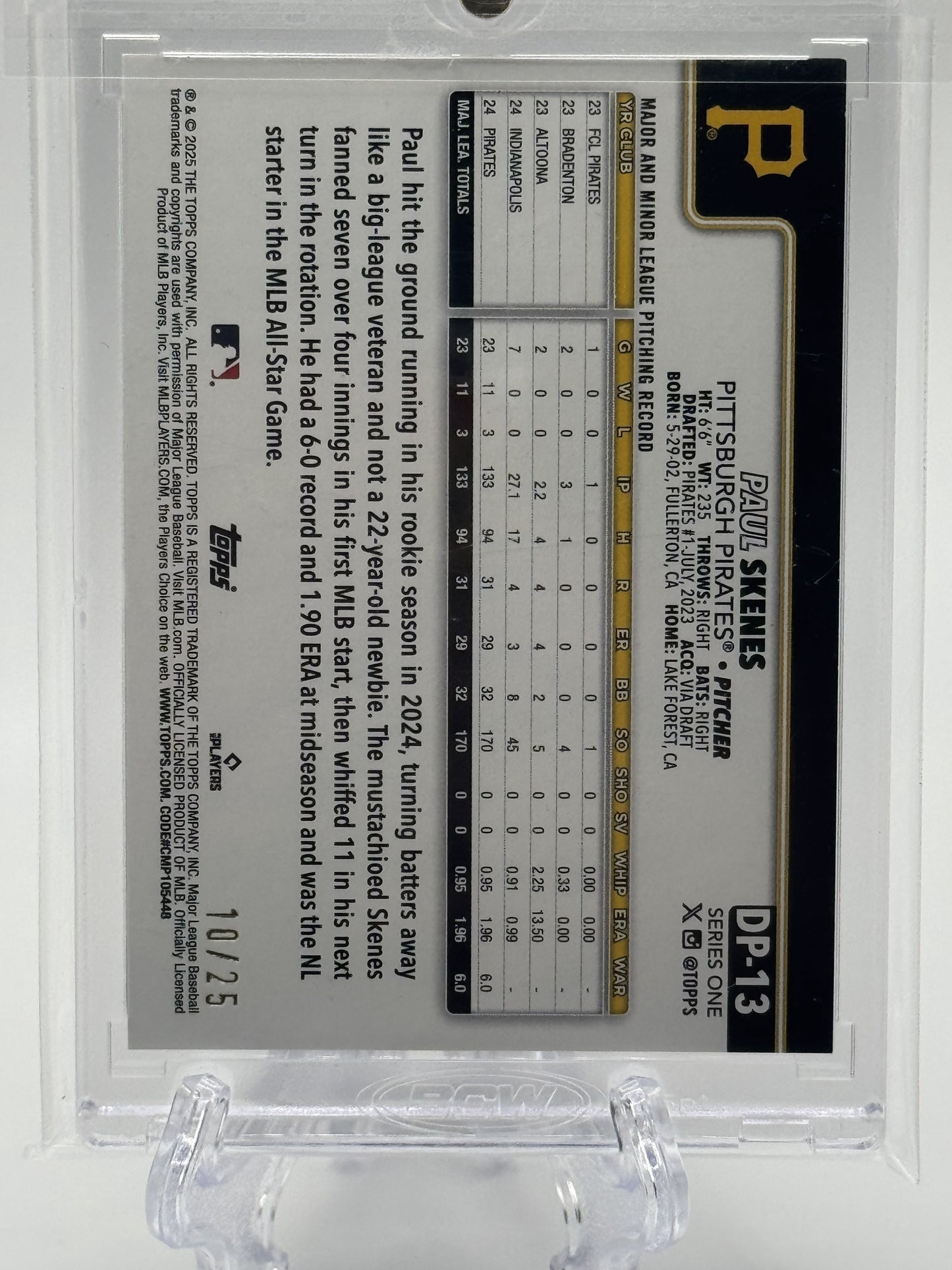 2025 Topps #DP-13 Paul Skenes Dugout Peeks Orange # 10/25