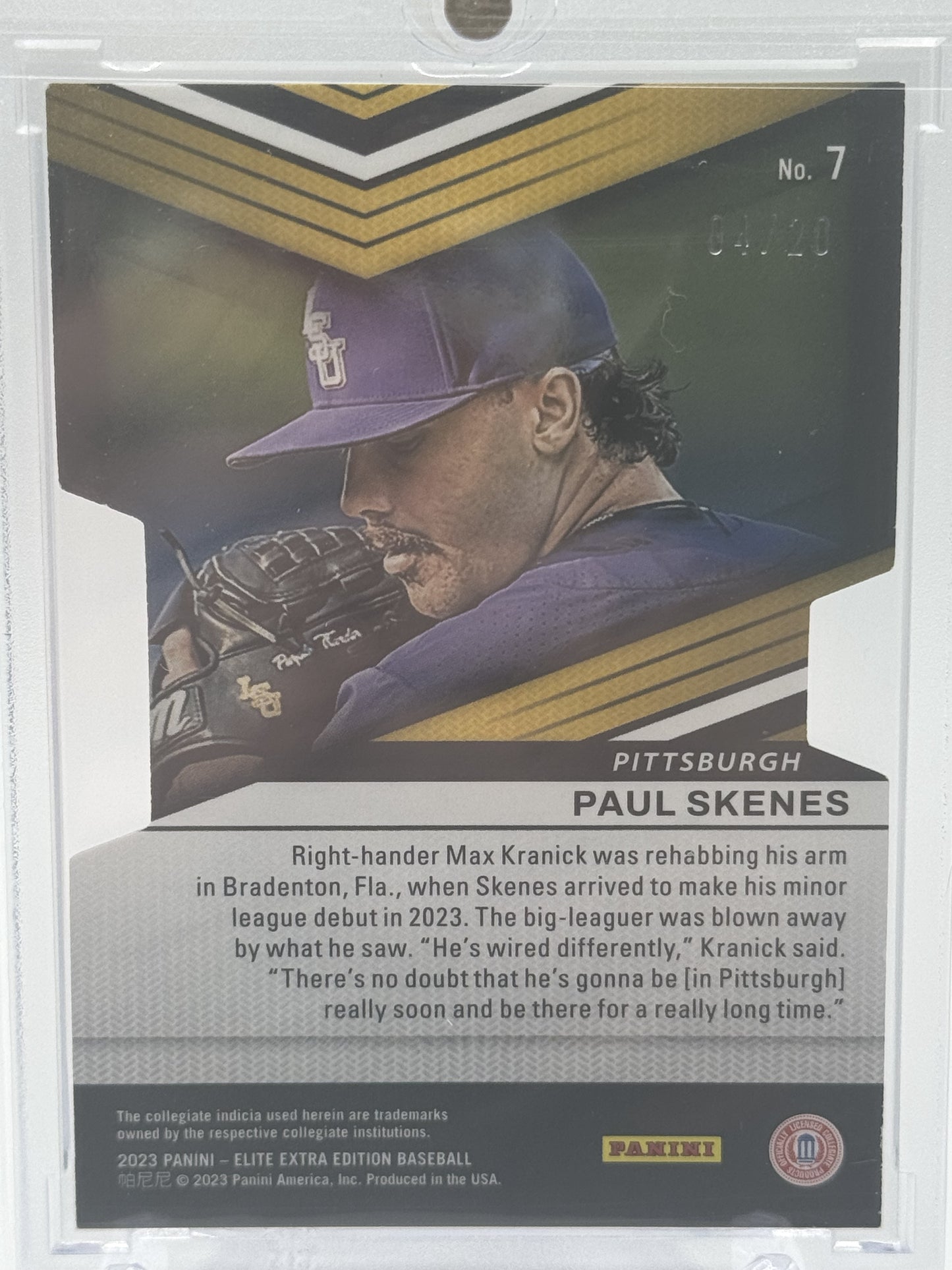 2023 Panini Elite Extra Edition #7 Paul Skenes Status Die Cut # 4/20