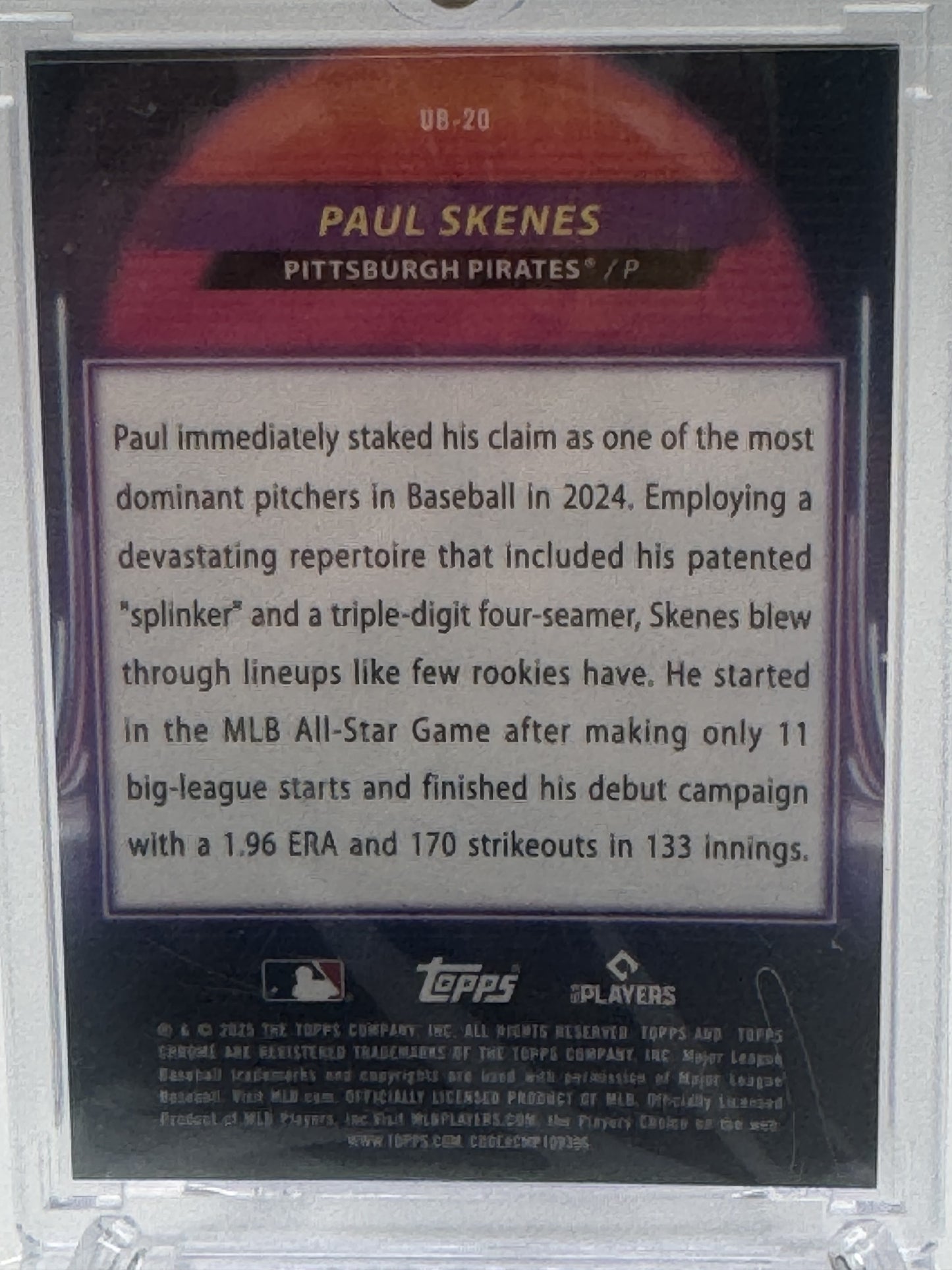 2025 Topps Chrome Cosmic #UB-20 Paul Skenes UB Orange Galactic Refractor # 1/25
